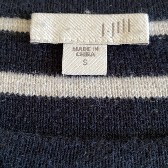 J. Jill Breton stripe nautical zip shoulder long knit tunic sweater navy grey - Picture 5 of 13